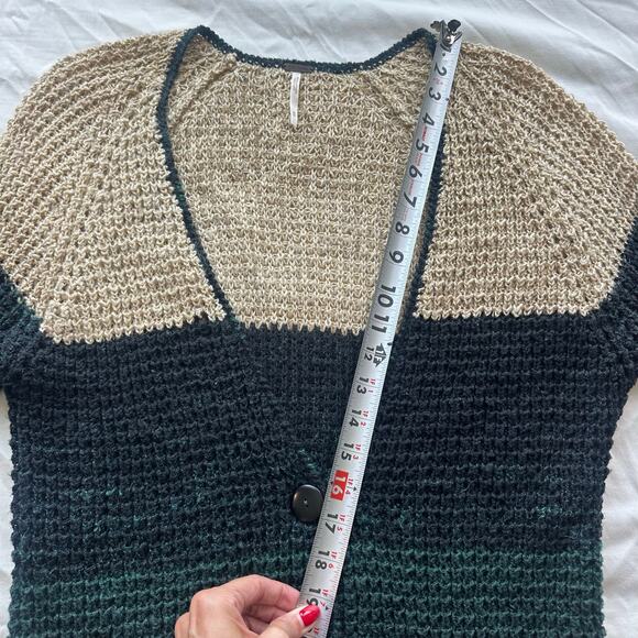 Free People Beige/Green Striped, V-Neck, Mid length, Cardigan- M - Picture 8 of 8